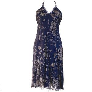 BCBGMaxAzria Black Silk Floral Halter Dress